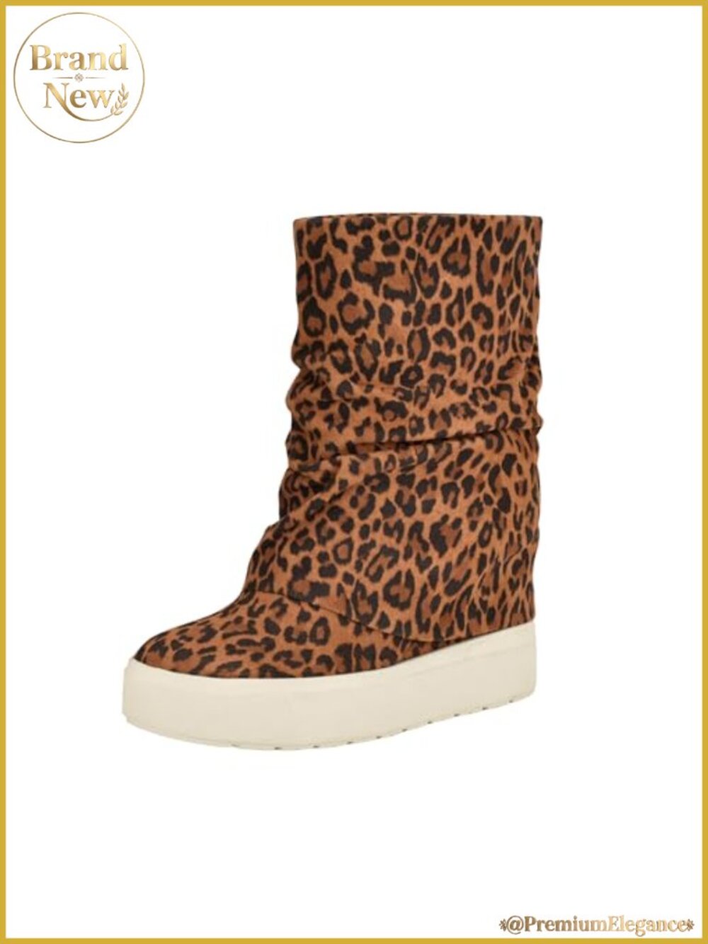 Suede Slouchy Foldover Ankle Bootie with Wedge Heel, Pull-On Round Toe
